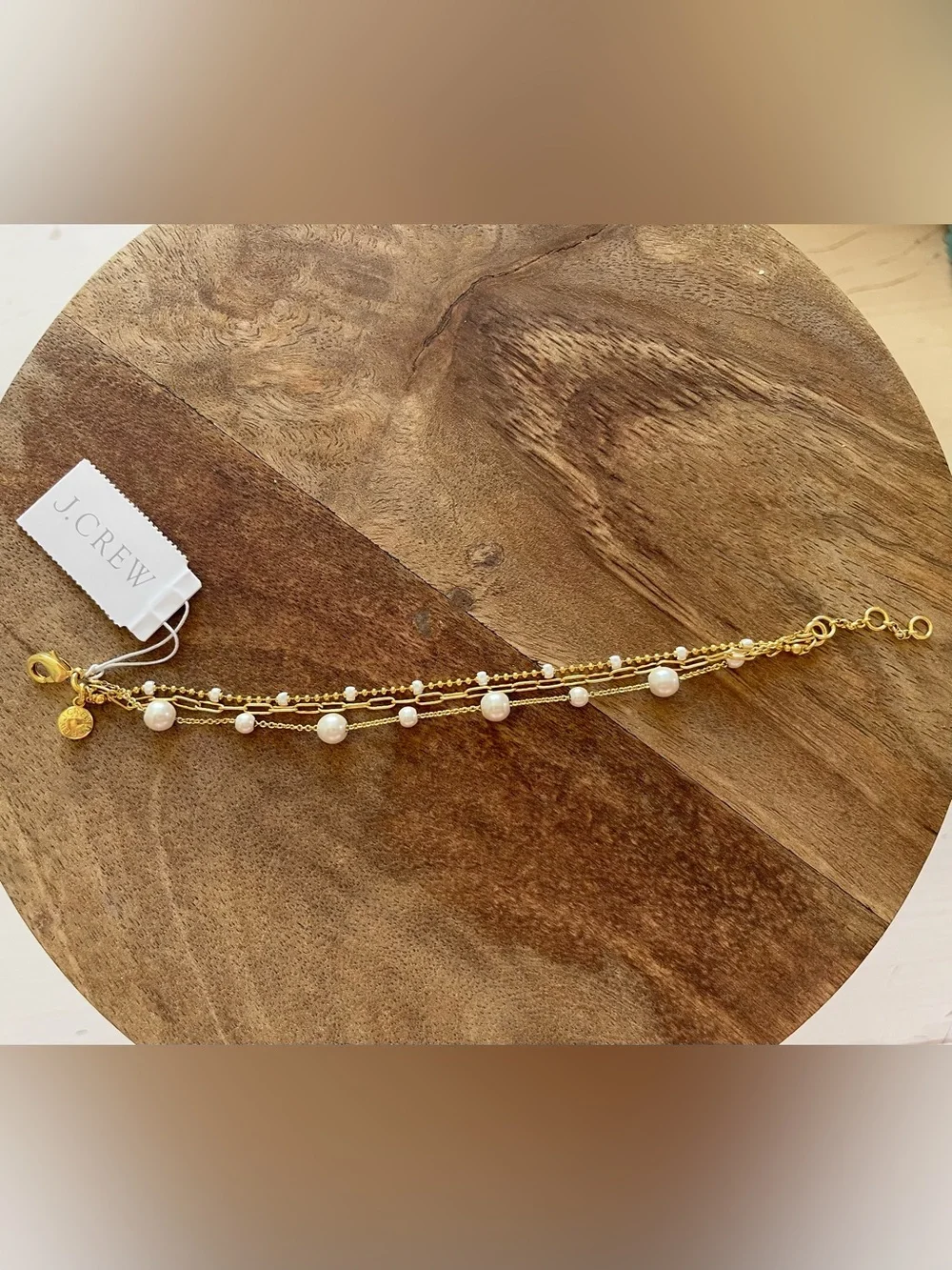 J. Crew Gold and White Faux Pearl Multi-Strand Bracelet